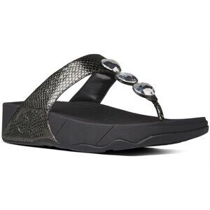 FITFLOP Petra Thong Toe Post Flip Flop Sandals in Metallic Pewter Snake Print